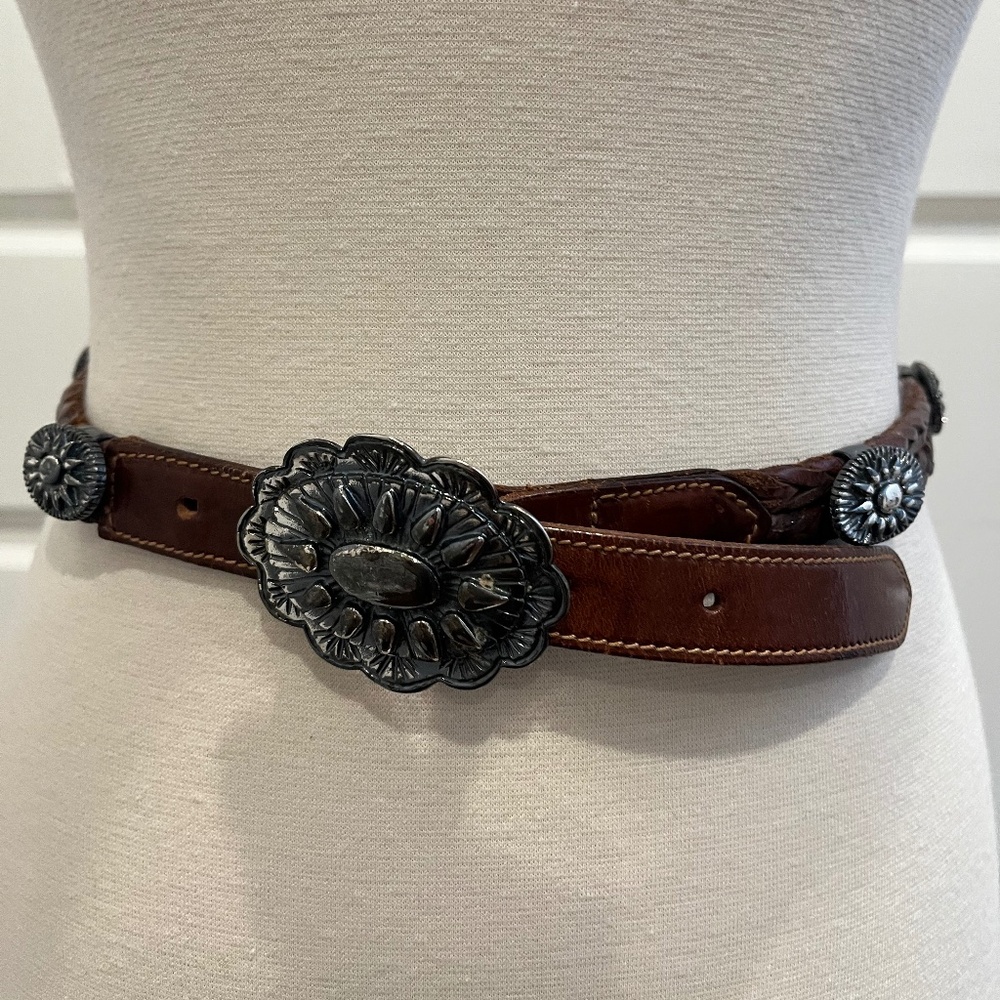 Cole Haan Braided Leather Concho Belt Vintage 1990s, Made In Italy, Size S